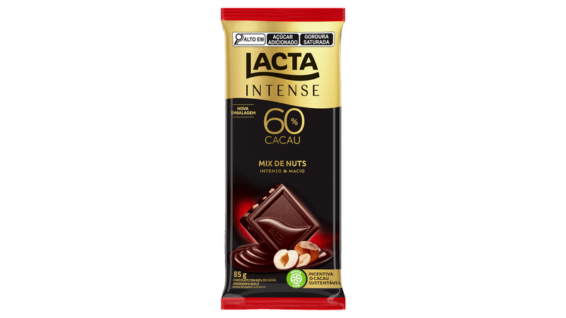 Chocolate 60% Cacau Mix de Nuts Lacta Intense Pacote 85g - giassi