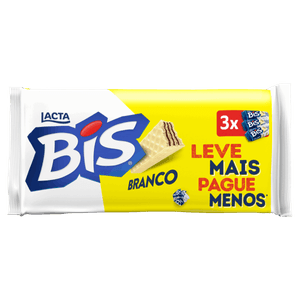 Pack Wafer Recheio e Cobertura Chocolate Branco Lacta Bis Pacote 302,4g 3 Unidades Leve Mais Pague Menos