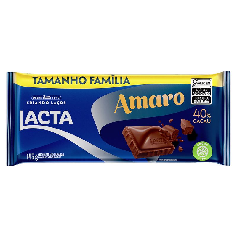 Chocolate-Meio-Amargo-40--Cacau-Lacta-Amaro-Pacote-145g-Tamanho-Familia