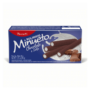 Rolinhos de Wafer Chocolate Recheio Leite Minueto Caixa 40g