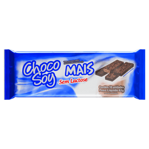 Wafer com Recheio e Cobertura de Chocolate à Base de Soja Zero Lactose Choco Soy Mais Pacote 62g 10 Unidades