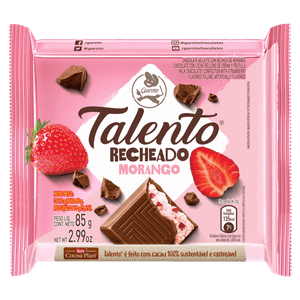 Chocolate ao Leite Recheio Morango Garoto Talento Pacote 85g