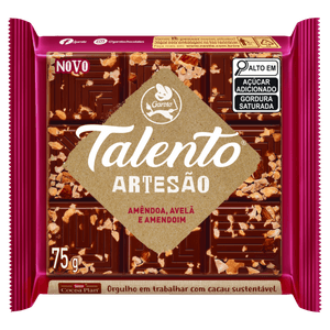 Chocolate ao Leite Amêndoa, Avelã e Amendoim Garoto Talento Artesão Pacote 75g