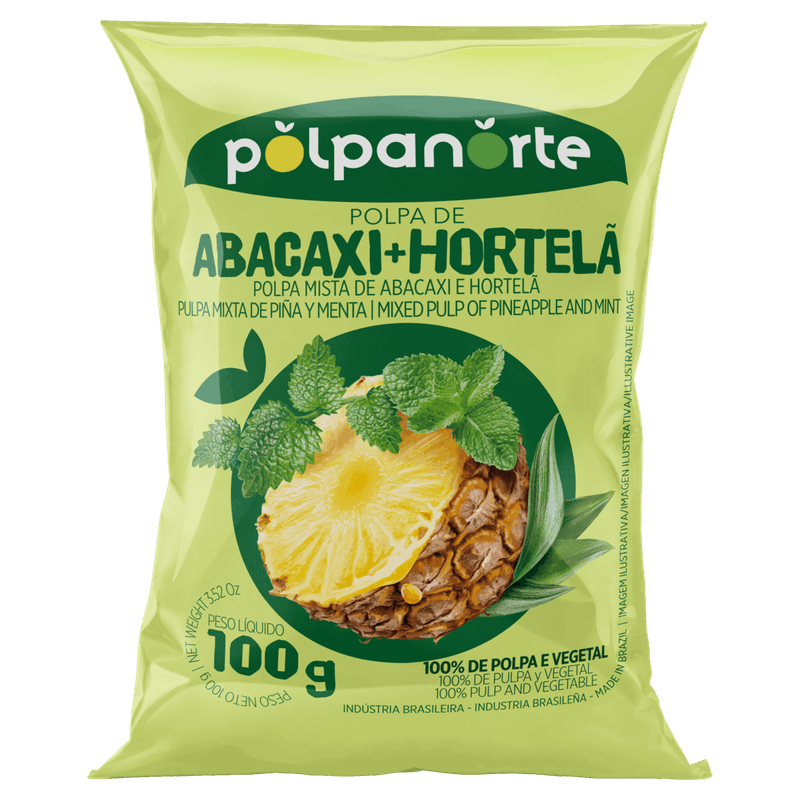 Polpa-de-Fruta-Abacaxi-com-Hortela-Polpanorte-Pacote-100g