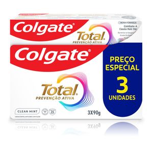 Pack Creme Dental Clean Mint Colgate Total 12 Caixa 3 Unidades 90g Cada