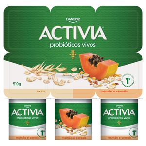 Leite Fermentado Integral Aveia + Mamão e Cereais Activia Bandeja 510g 6 Unidades