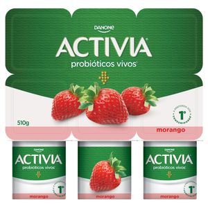 Leite Fermentado Integral Morango Activia Bandeja 510g 6 Unidades