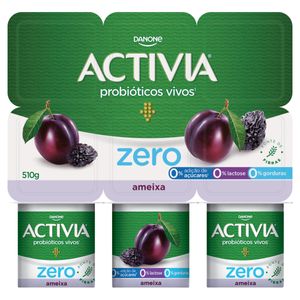 Leite Fermentado Desnatado Ameixa Zero Lactose Activia Zero Bandeja 510g 6 Unidades