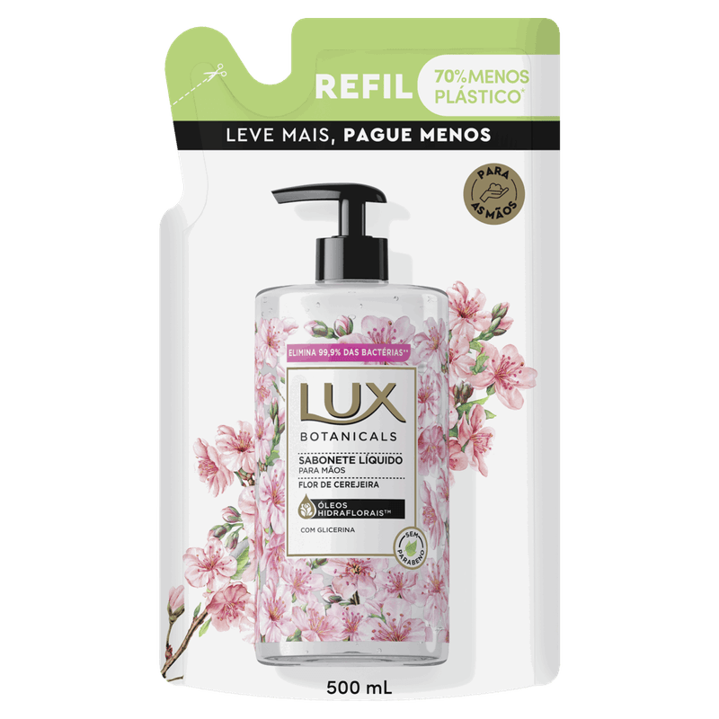 Sabonete Líquido para as Mãos Flor de Cerejeira Lux Botanicals Sachê 500ml Refil Leve Mais Pague Menos