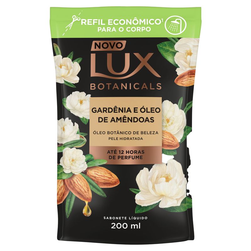 Sabonete-Liquido-Gardenia-e-Oleo-de-Amendoas-Lux-Botanicals-Sache-200ml-Refil-Economico