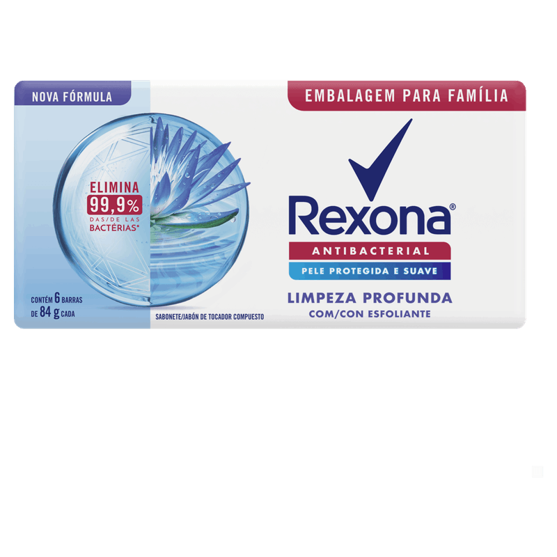 Pack Sabonete Barra Antibacterial Rexona Limpeza Profunda Envoltório 6 Unidades 84g Cada Embalagem Família
