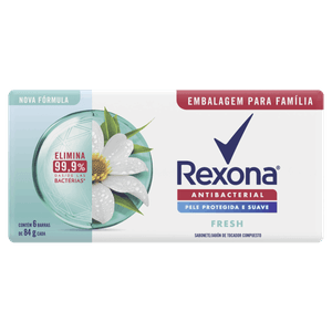 Pack Sabonete Barra Antibacterial Fresh Rexona Envoltório 6 Unidades 84g Cada Embalagem Família