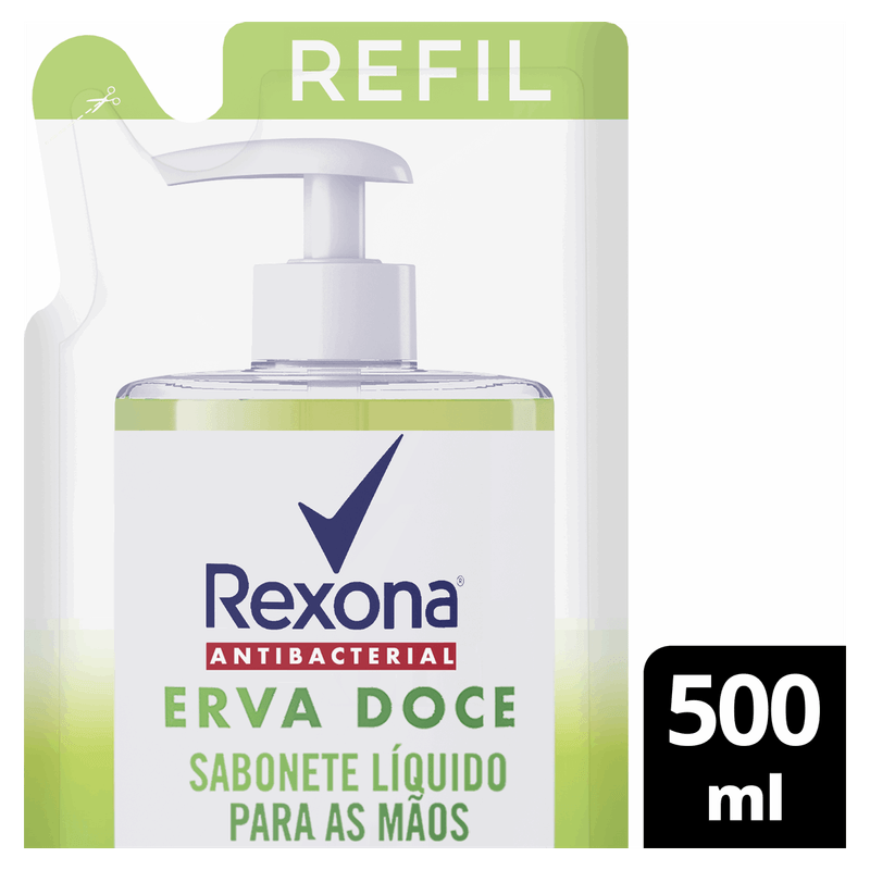 Sabonete Líquido Antibacterial para as Mãos Erva-Doce Rexona Sachê 500ml Refil Leve Mais Pague Menos
