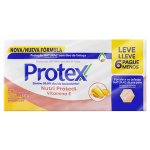 Pack Sabonete Barra Antibacteriano Protex Vitamina E Envoltório 510g Leve 6 Pague 5 Unidades