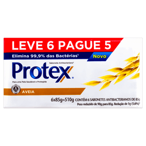 Pack Sabonete Barra Antibacteriano Aveia Protex Envoltório 510g Leve 6 Pague 5 Unidades