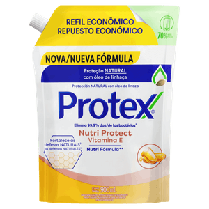 Sabonete Líquido Antibacteriano para as Mãos Protex Nutri Protect Vitamina E Sachê 900ml Refil Super Econômico