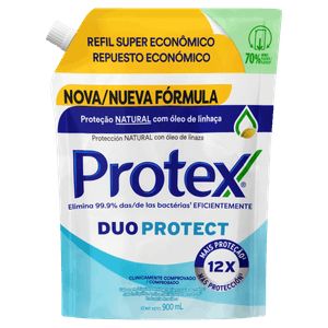 Sabonete Líquido Antibacteriano para as Mãos Protex Duo Protect Sachê 900ml Refil Super Econômico