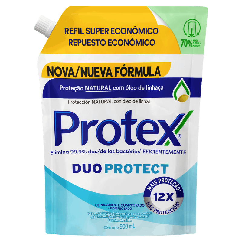 Sabonete-Liquido-Antibacteriano-para-as-Maos-Protex-Duo-Protect-Sache-900ml-Refil-Super-Economico