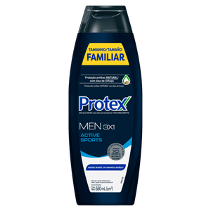 Sabonete Líquido Antibacteriano 3 em 1 Protex Men Active Sports Frasco 650ml Tamanho Familiar