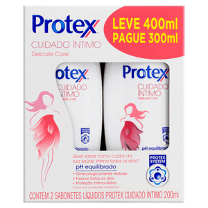 Pack Sabonete Líquido Íntimo Delicate Care Protex Cuidado Íntimo Frasco 200ml Cada Leve 400ml Pague 300ml