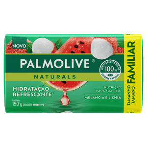 Sabonete Barra Hidratação Refrescante Melancia e Lichia Palmolive Naturals Envoltório 150g Tamanho Familiar