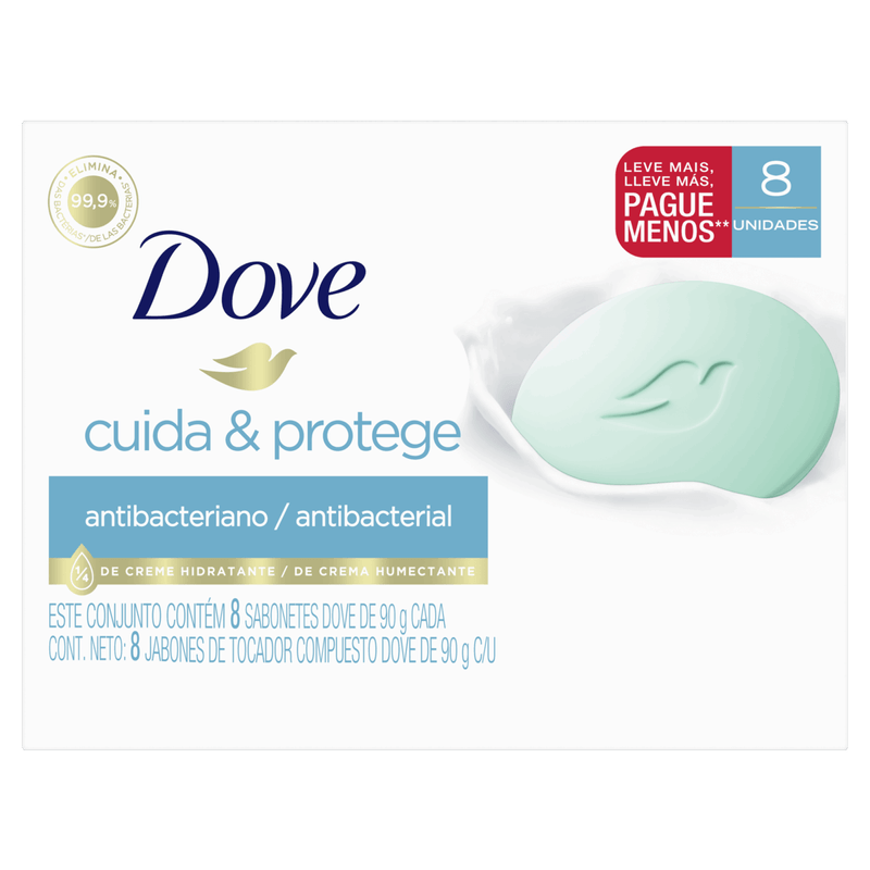 Pack-Sabonete-Barra-Antibacteriano-Dove-Cuida---Protege-Envoltorio-8-Unidades-90g-Cada-Leve-Mais-Pague-Menos