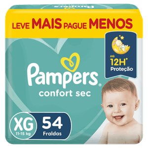 Fralda Descartável Infantil Pampers Confort Sec XG Pacote 54 Unidades Leve Mais Pague Menos