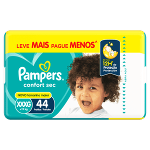 Fralda Descartável Infantil Pampers Confort Sec XXXG Pacote 44 Unidades Leve Mais Pague Menos