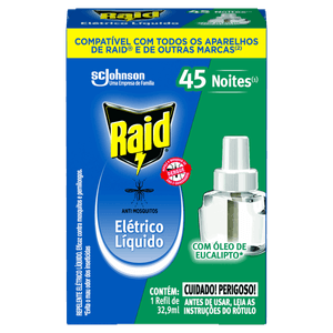 Repelente Líquido Elétrico 45 Noites Eucalipto Raid Caixa 32,9ml Refil