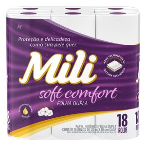 Papel Higienico Folha Dupla Soft Confort Mili 30m Pacote 18 Unidades