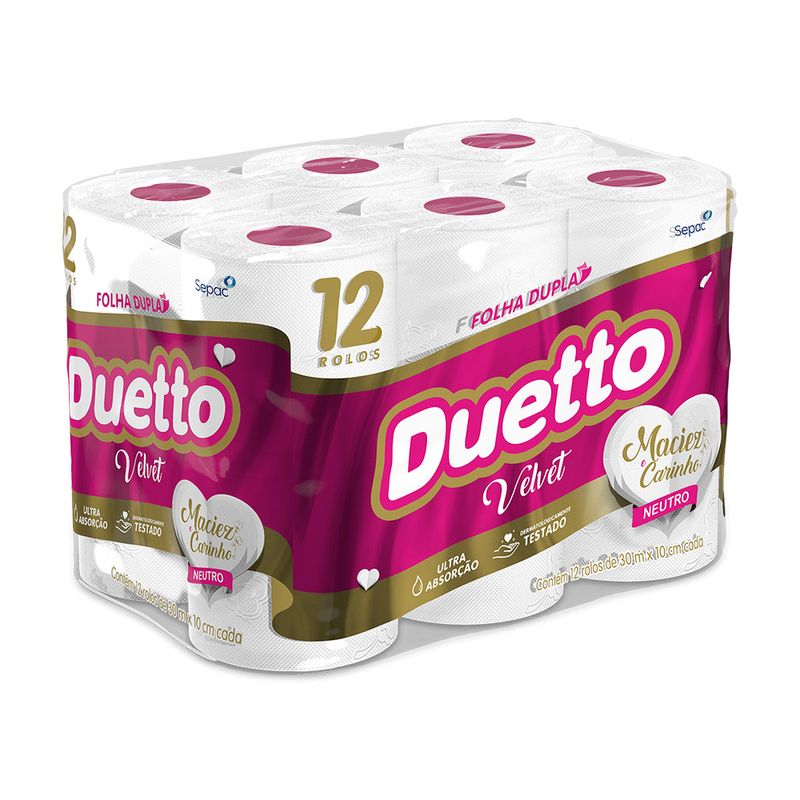 Papel-Higienico-Folha-Dupla-Neutro-Duetto-Velvet-30m-Pacote-12-Unidades-Leve-Mais-Pague-Menos