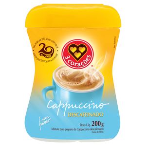 Cappuccino Solúvel Descafeinado 3 Corações Pote 200g