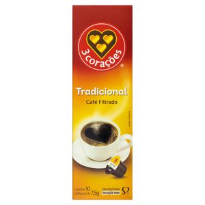 Café em Cápsula Torrado e Moído Filtrado Tradicional 3 Corações Caixa 75g 10 Unidades