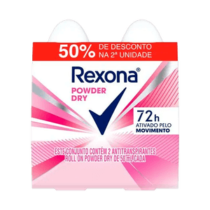 Pack Antitranspirante Roll-On Powder Dry Rexona 2 Unidades 50ml Cada Grátis 50% de Desconto na 2ª Unidade