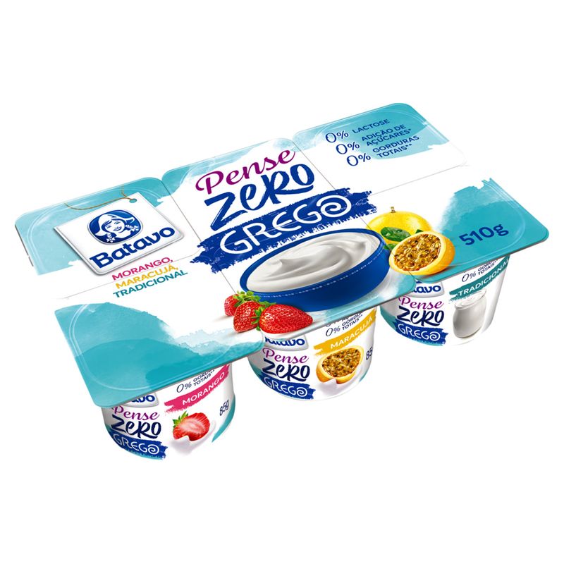 Iogurte-Desnatado-Grego-Morango---Maracuja---Tradicional-Zero-Lactose-Batavo-Pense-Zero-Bandeja-510g-6-Unidades