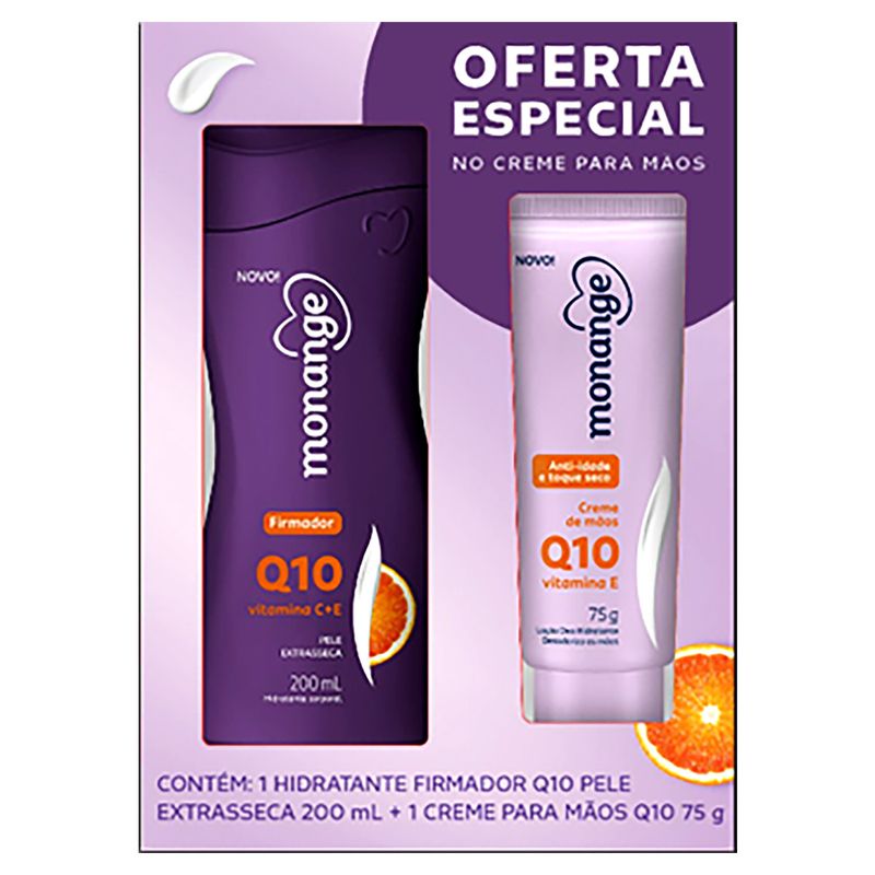 Kit-Hidratante--Firmador-200ml---Creme-para-as-Maos-Anti-Idade-Toque-Seco-75g-Monange-Q10