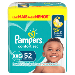 Fralda Descartável Infantil Pampers Confort Sec XXG Pacote 52 Unidades Leve Mais Pague Menos