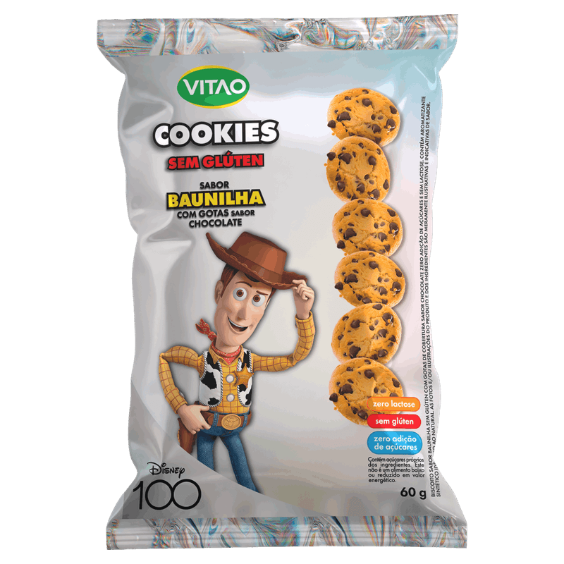 Biscoito-Cookie-Vegano-Baunilha-com-Gotas-de-Chocolate-sem-Gluten-Toy-Story-Vitao-Pacote-60g
