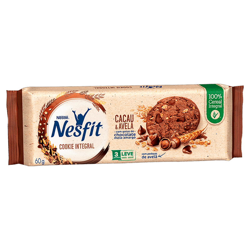 Biscoito-Cookie-Integral-Cacau---Avela-com-Gotas-de-Chocolate-Meio-Amargo-Nesfit-Pacote-60g