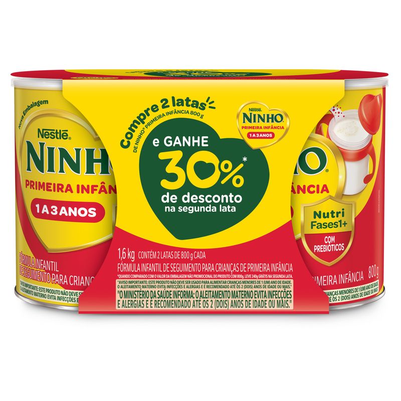 Pack-Formula-Infantil-Ninho-Fases-1--Lata-16kg-2-Unidades-Gratis-30--de-Desconto-na-Segunda-Lata