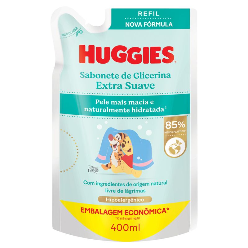 Sabonete-Liquido-de-Glicerina-Extra-Suave-Disney-Baby-Huggies-Sache-400ml-Refil-Embalagem-Economica