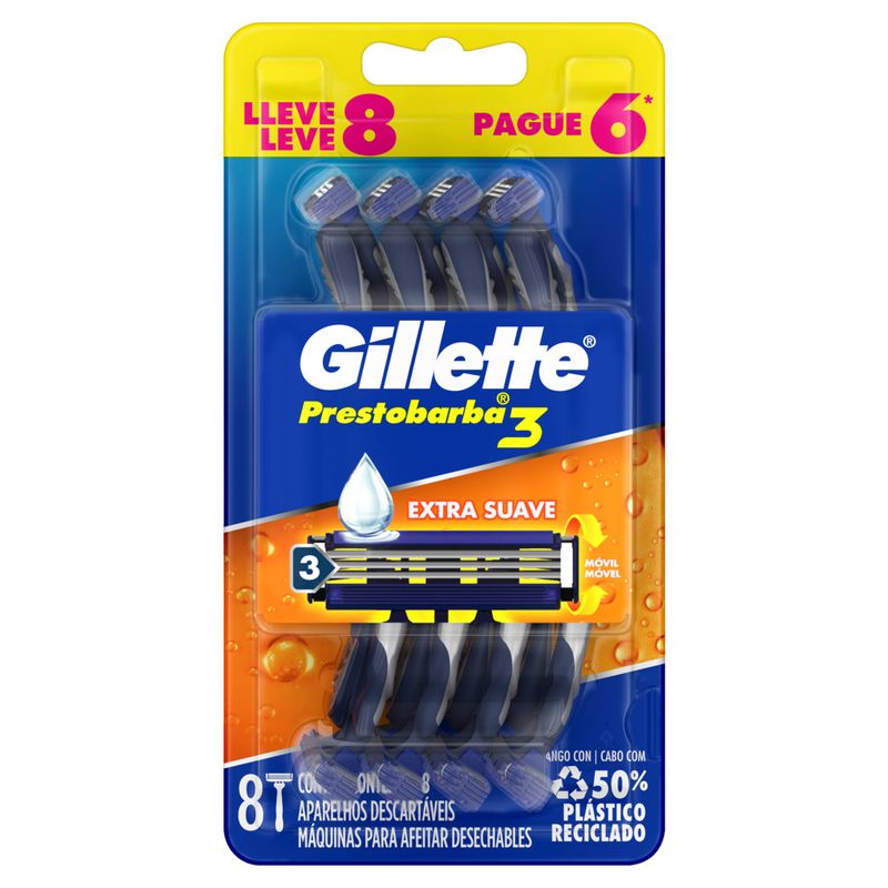 Aparelho-Descartavel-para-Barbear-Extra-Suave-Gillette-Prestobarba3-Leve-8-Pague-6-Unidades