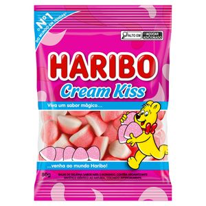 Bala de Gelatina Nata e Morango Cream Kiss Haribo Pacote 80g