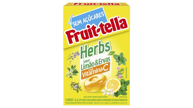 Bala Limão & Ervas Zero Açúcar Fruit-Tella Herbs Caixa 25,2g 12