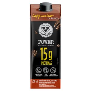 Bebida Láctea UHT Cappuccino Clássico Zero Lactose 3 Corações Power Whey Caixa 250ml