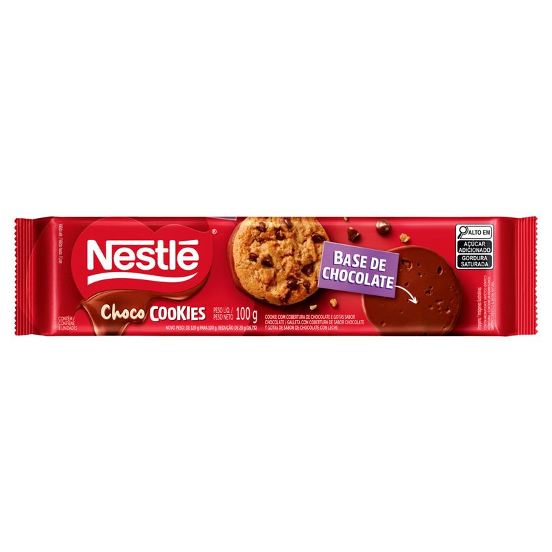 Biscoito Cookie com Gotas de Chocolate Cobertura Chocolate Nestlé Choco Cookies Pacote 100g