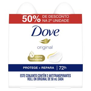 Pack Antitranspirante Roll-On Original Dove 2 Unidades 50ml Cada Grátis 50% de Desconto na 2ª Unidade