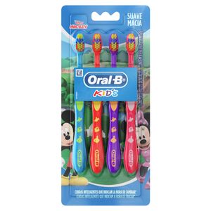 Escova Dental Infantil Suave e Macia Mickey Disney Junior Oral-B Kids 4 Unidades