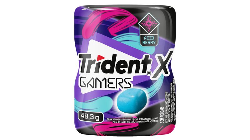 Goma de Mascar Acid Berry Zero Açúcar Trident X Gamers Pote 48,3g