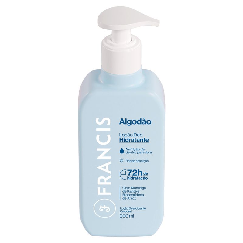 Locao-Desodorante-Corporal-Deo-Hidratante-Algodao-Francis-Frasco-200ml-Pump